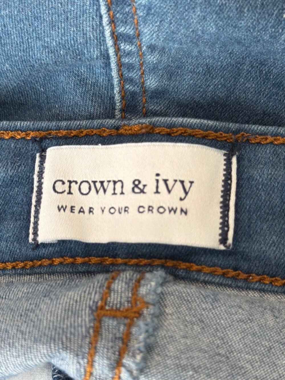 Crown & Ivy High Rise Skinny Crop Jeans Blue Denim Raw Hem Size 12 READ - Picture 5 of 6